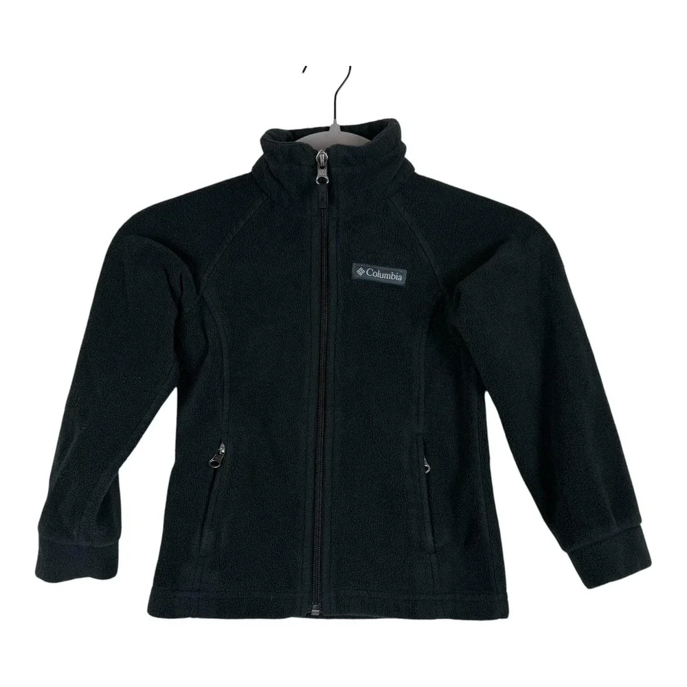 Columbia Jacket Kids 4/5 Black Fleece Full Zip Stand Collar Zip Pockets Warm